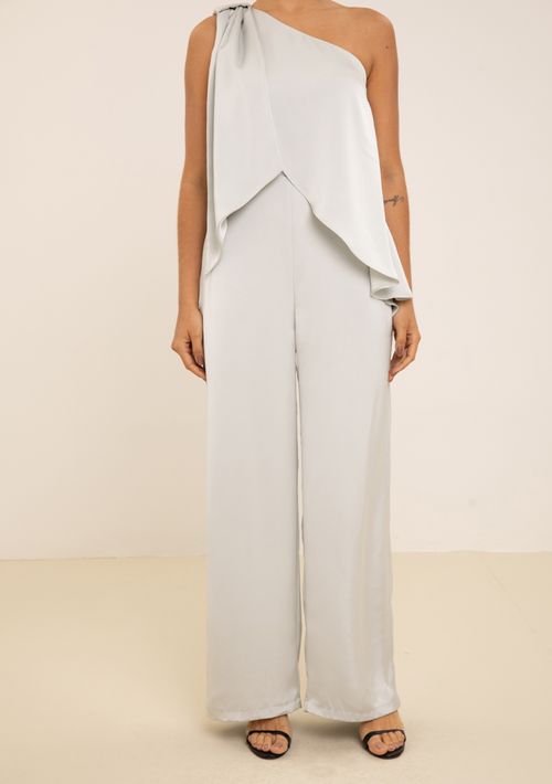 Macacão Maria.Valentina Ajustado Um Ombro Só Sem Manga Longo Cinza