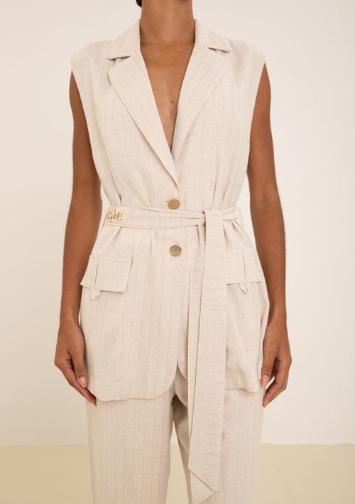 Colete Maria.Valentina Solto Sem Manga Alongado Bege