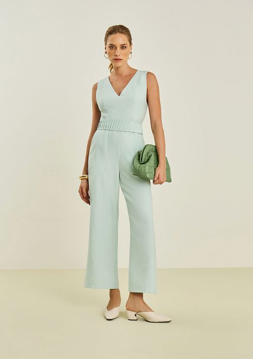 Macacão Maria.Valentina Solto Decote V Sem Manga Longo Azul