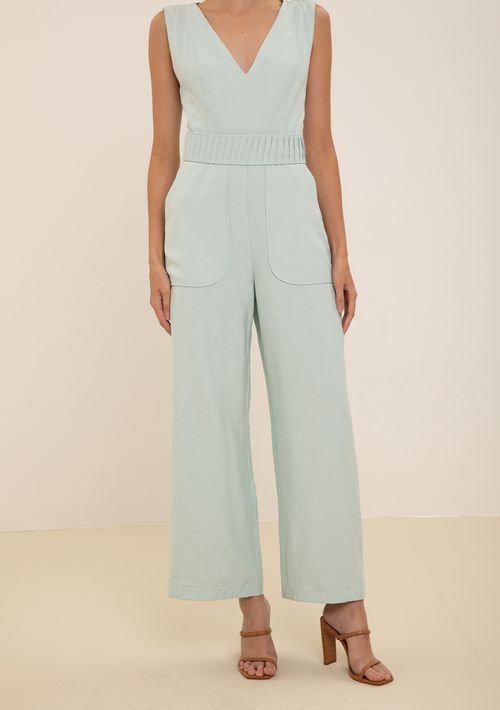 Macacão Maria.Valentina Solto Decote V Sem Manga Longo Azul