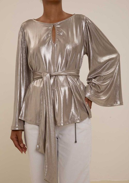 Blusa Maria.Valentina Solta Decote Careca Manga Longa Padrão Prata