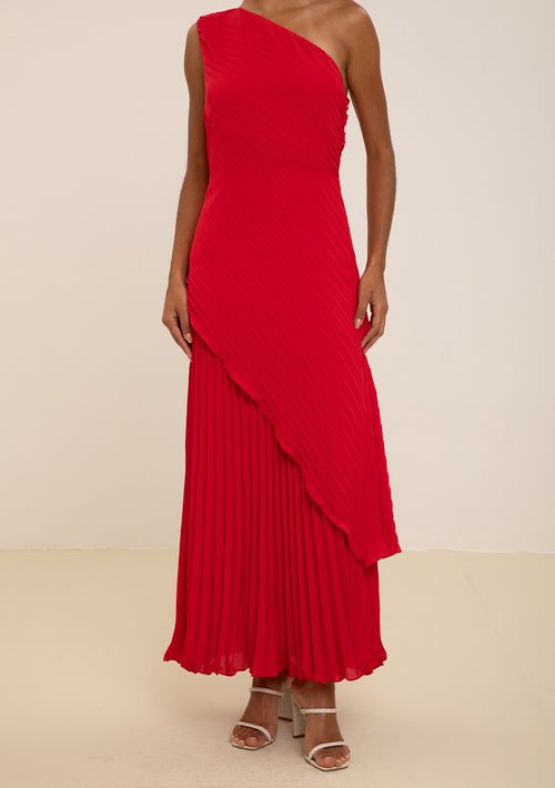 Vestido Maria.Valentina Solto Um Ombro Só Sem Manga Longo Vermelho