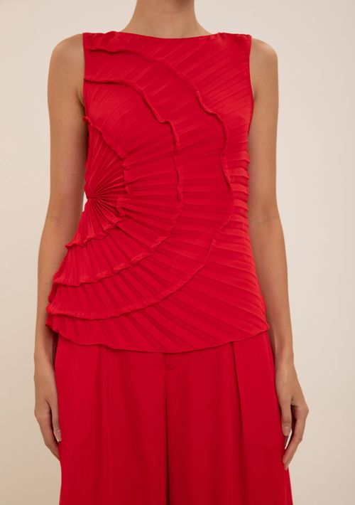 Blusa Maria.Valentina Ajustada Decote Canoa Manga Curta Padrão Vermelho