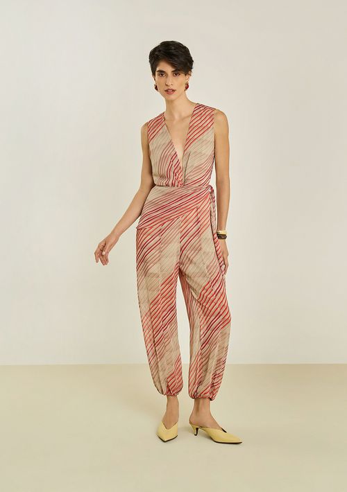 Macacão Maria.Valentina Solto Decote V Sem Manga Longo Bege