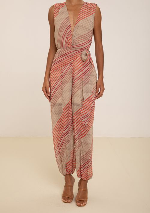 Macacão Maria.Valentina Solto Decote V Sem Manga Longo Bege