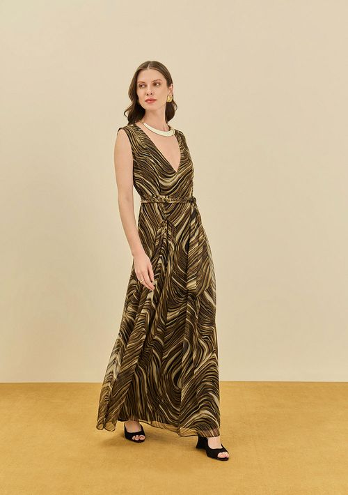 Vestido Maria.Valentina Solto Decote V Sem Manga Longo Amarelo