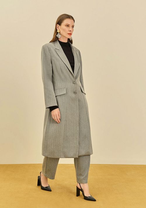 Casaco Maria.Valentina Ajustado Manga Longa Alongado Cinza