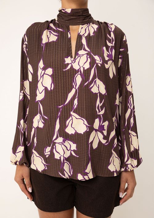 Blusa Maria.Valentina Solta Gola Alta Manga Longa Padrão Marrom